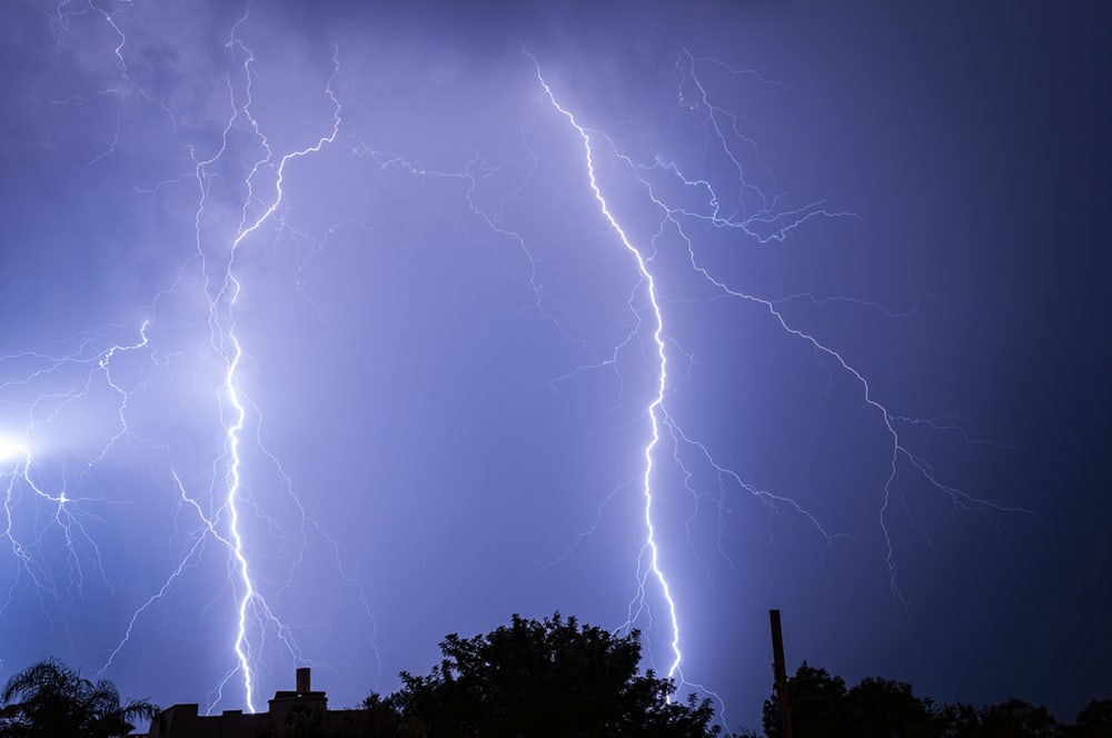 Lightning over houses